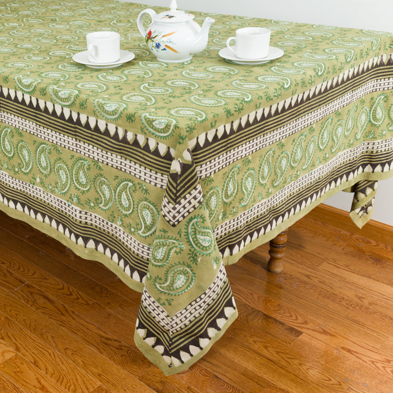 Lyden Rectangle Paisley Cotton Tablecloth, 108" x 90", Green