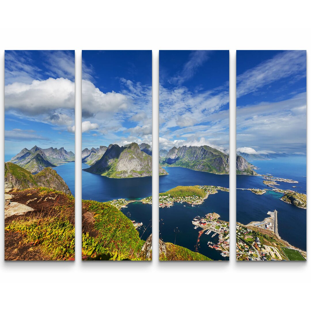 4-tlg. Leinwandbilder-Set Lofoten Insel in Norwegen bei blauen Himmel