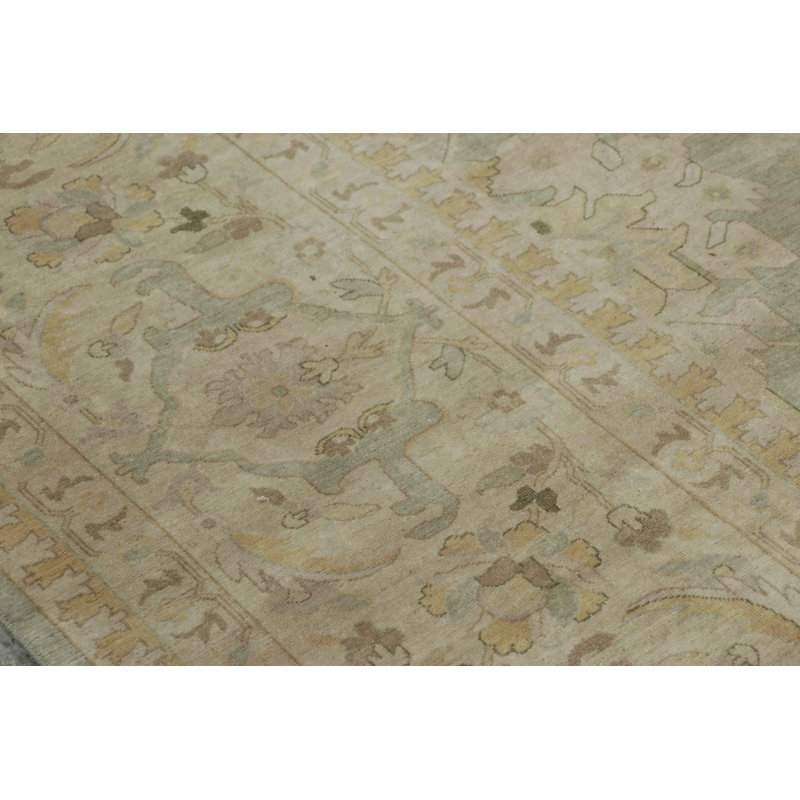 Rug & Kilim’S Oversized Shield Rug In Pale Green With Floral Medallions