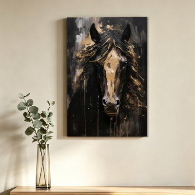Cheval, affiche de peinture à l'huile, toile de chambre à coucher en or noir