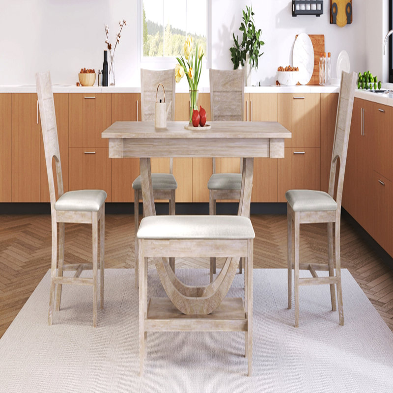 Ensemble de table de salle à manger 6 pièces en bois 6 pièces avec banc long et 4 chaises, style moderne, Seadrift
