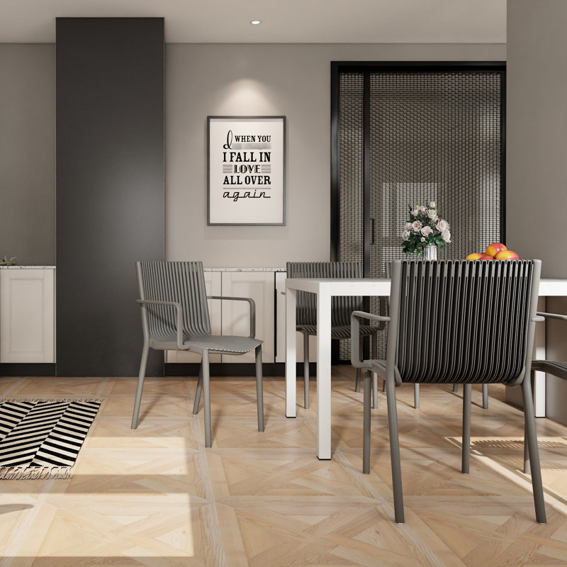 4 fauteuils en plastique gris chaud avec matériau PP résistant aux intempéries, dossier à lattes ergonomique, capacité de 300 lb et plus, patins antidérapants, empilables, assemblables et convenant au salon et au bureau