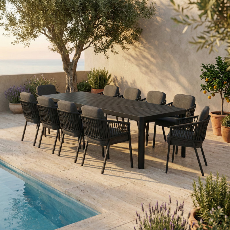10 - Person Patio Dining Set With 106.3" Extendable Rectangular Table, 10