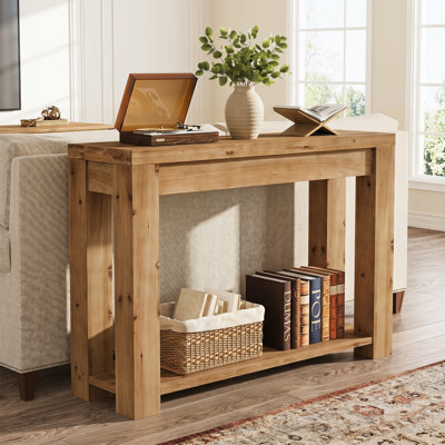 43.3" Solid Wood Sofa Table with 2-tier Open Storage Shelf