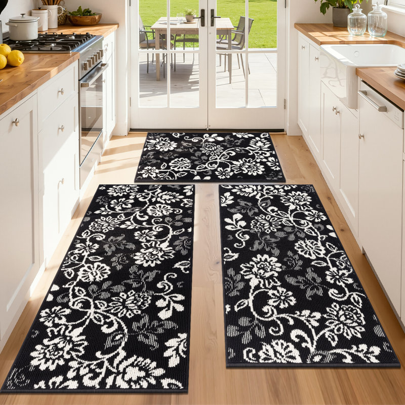 Large Size Non Slip Kitchen Mats (Set of 3), Black