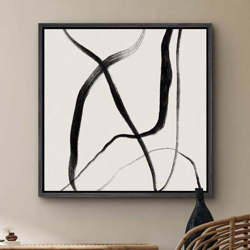 «Black Grey Paint Stroke Curve Collage», reproduction sur toile flottante, H 24 po x l 24 po x P 1,5 po, Cadre noir