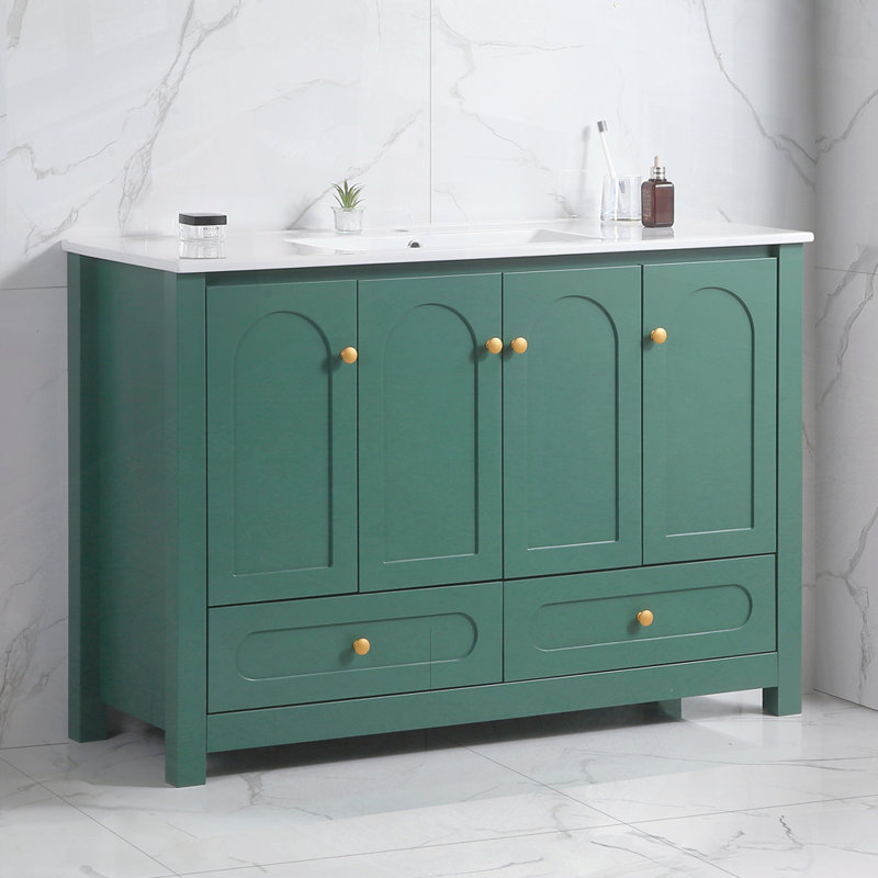 Ensemble de meuble-lavabo avec lavabo en céramique, Vert