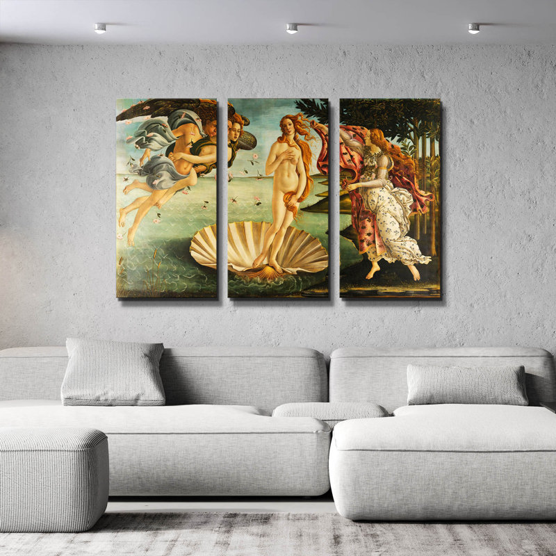 « La Naissance de Vénus » de Sandro Botticelli, triptyque mural, 152 x 102 cm, 60"x40"