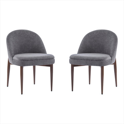 Mid-Century Modern Side Chair Set of 2 with Chenille Upholstery, Classic Gray Fabric and Walnut Iron Legs