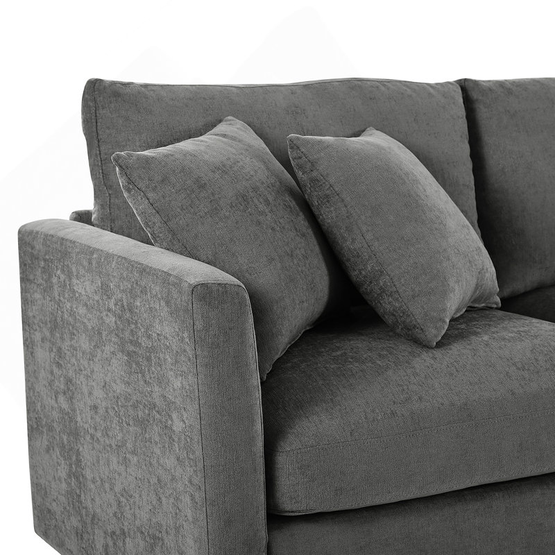 Canapé modulaire en chenille 3 pièces 107 po avec méridienne courbée et 3 coussins décoratifs 107 po, Gris