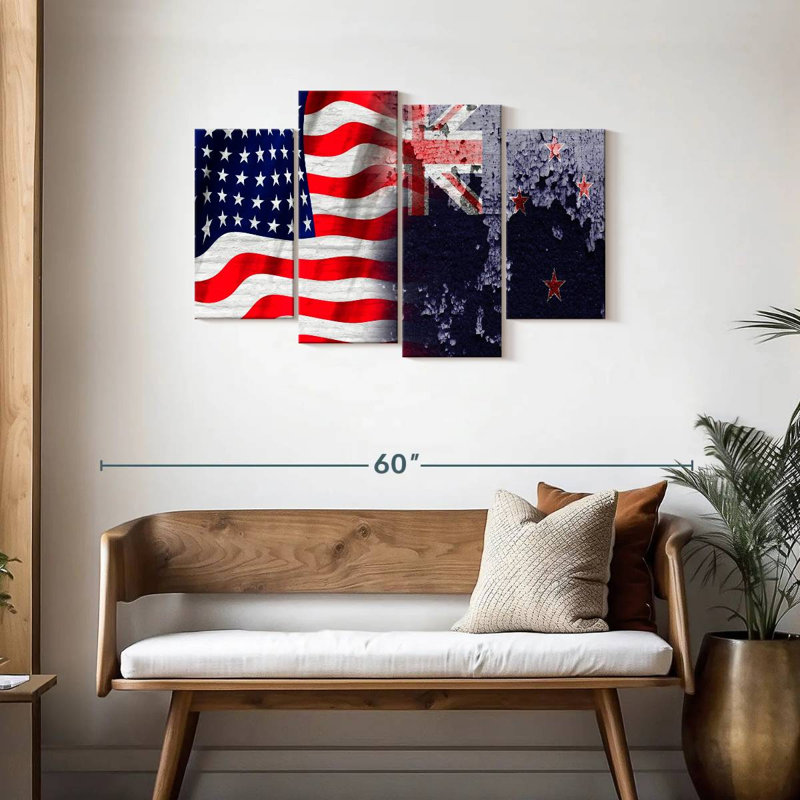 Drapeaux des États-Unis et de la Nouvelle-Zélande, H 27 po x l 43 po