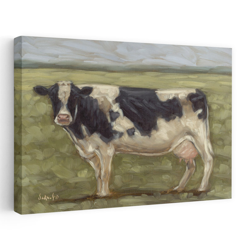 La reine de la ferme - Vache contemporaine en noir et blanc, H 16 po x l 24 po