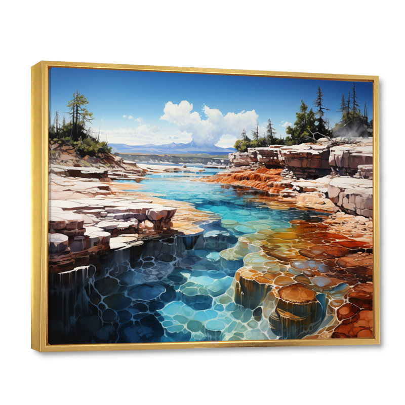 Beric Geyser Hot Springs Bath III - Imprimé, H 12 po x l 20 po x P 1 po, Cadre flottant doré