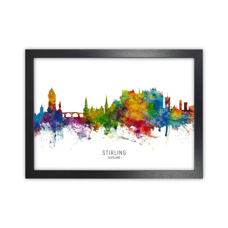 Stirling Scotland Skyline by Michael Tompsett - Print, Black Framed, 46cm H x 63cm W x 3cm D