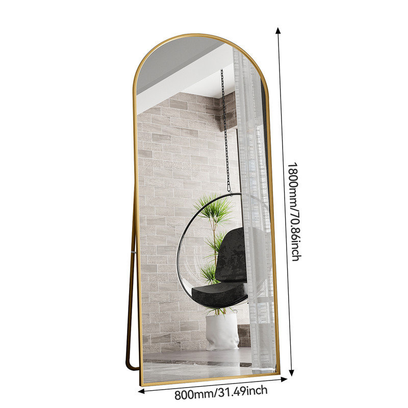 Aluminium Rectangle Floor Mirror, Gold, Rectangular, 180 cm H x 80 cm W