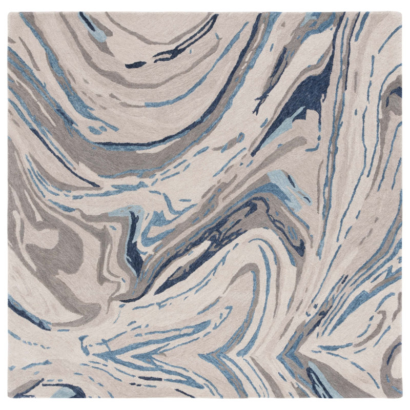Soho Hand Tufted Wool/Cotton Abstract Rug in Blue/Gray, Square 6'