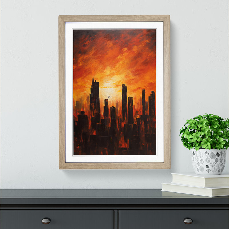 Skyline No.2 - Single Picture Frame Print on Wood, 64cm H x 46cm W, Oak Framed