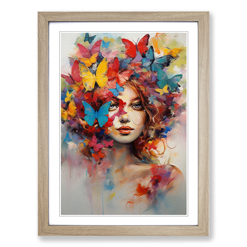 Butterfly Expressionism Art - Framed Print, 64cm H x 46cm W x 2cm D, Oak Framed