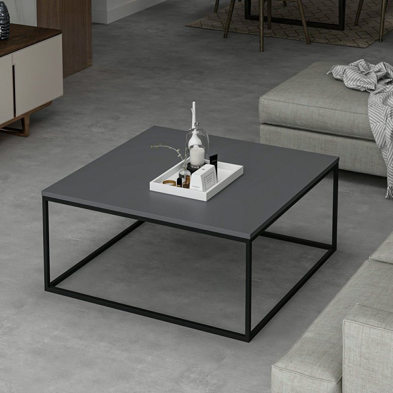 Modern Coffee Table with Metal Frame, Anthracite Color, 35.4 x 16.5 x 35.4 inches | 100% Melamine Coated Particle Board, Thickness: 0.7 inches | Stylish Industrial Design for Living Room & Lounge Spaces