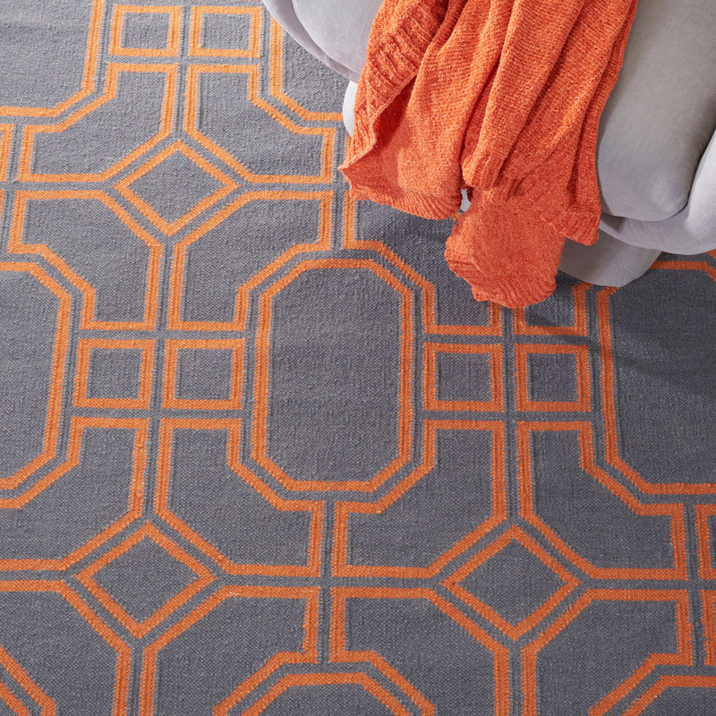 Rodgers Hand Woven Flat Weave Wool Geometric Rug, Rectangle 3' x 5'
