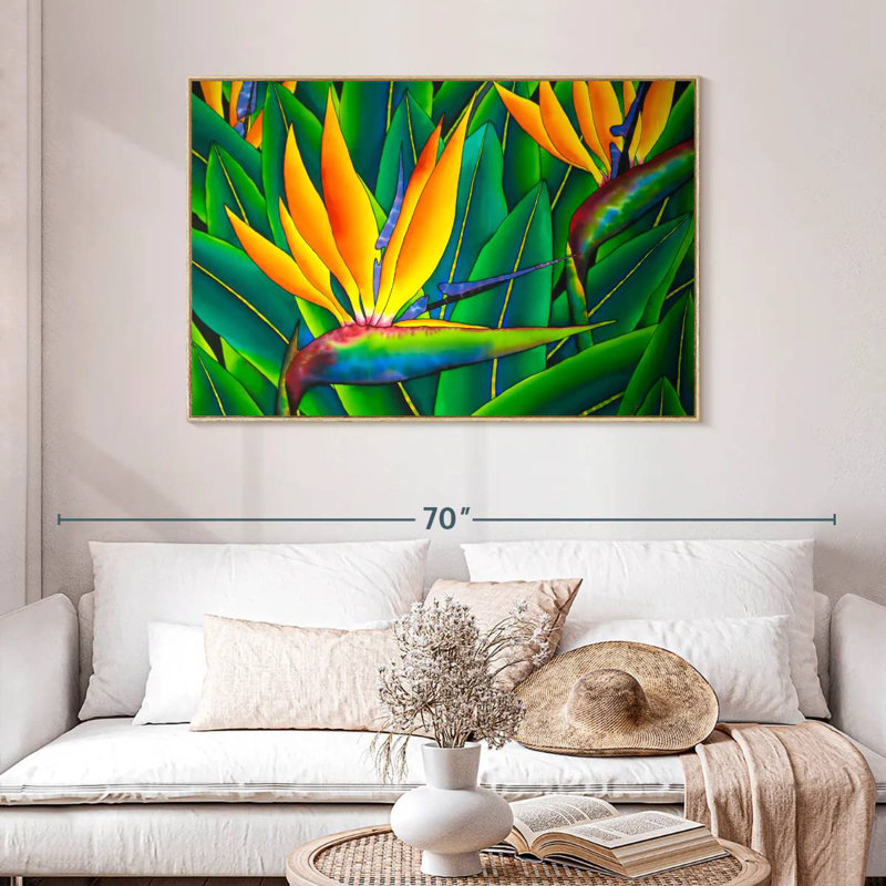 Oiseau luxuriant du paradis, Cadre flottant en bois naturel, 46 po x 31 po