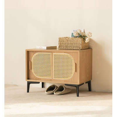 Solid Wooden Rattan Shoe Storage Bench