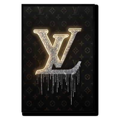 Luxurious Drip Logo Art Canvas Neon Wall Art - 33" x 48" - Black Frame