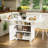 47" Wood Folding Dining Table With Storage Rack And Cabinet, Removable Entryway Table With 6 Wheels, White Marble Colour Kitchen Island, Side Table And Coffee Table Versatile Table