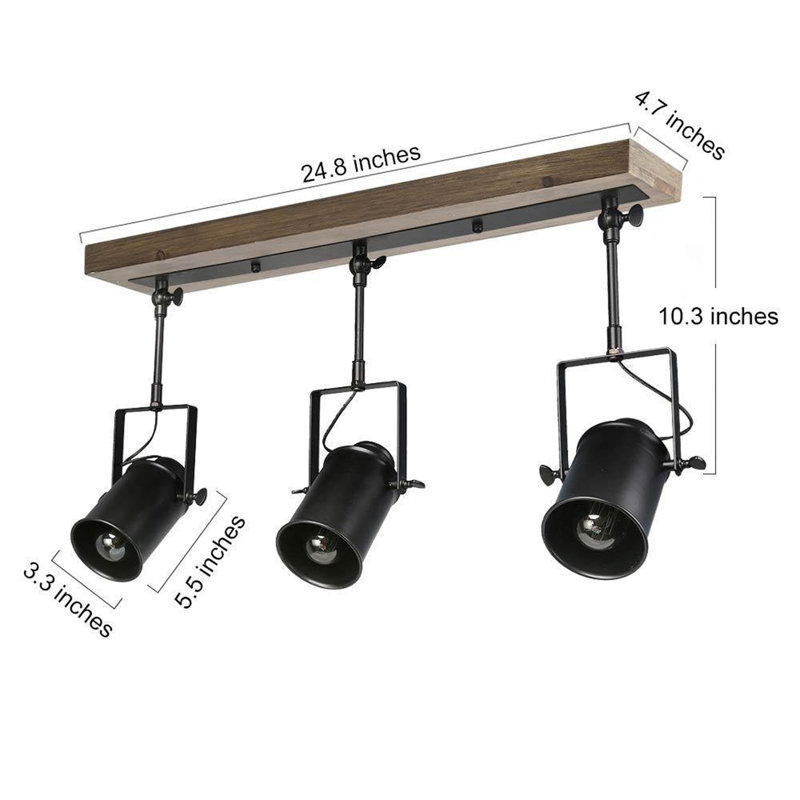 24.8'' 3 -Light Fixed Track Track Kit with Dimmable and Adjustable Head, Black/Walnut Brown