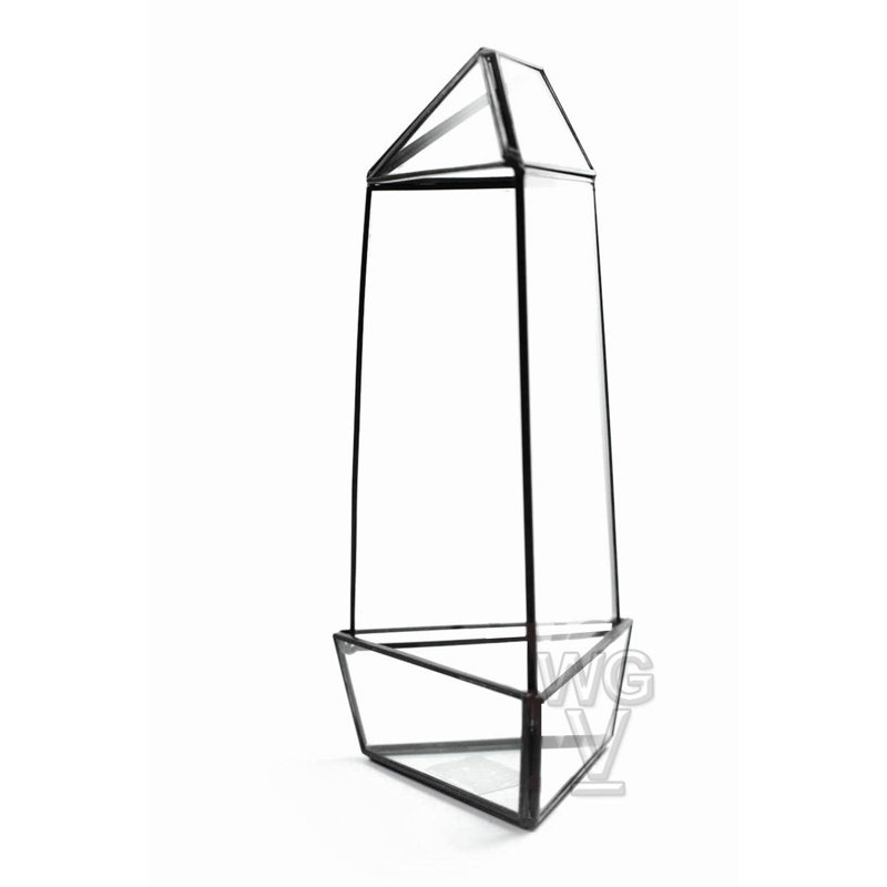 Terrarium en verre oblisk triangulaire, H 8 po x l 4 po x P 4 po, Noir