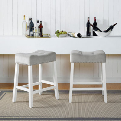 Ensemble de 2 tabourets de hauteur comptoir en velours avec sièges capitonnés