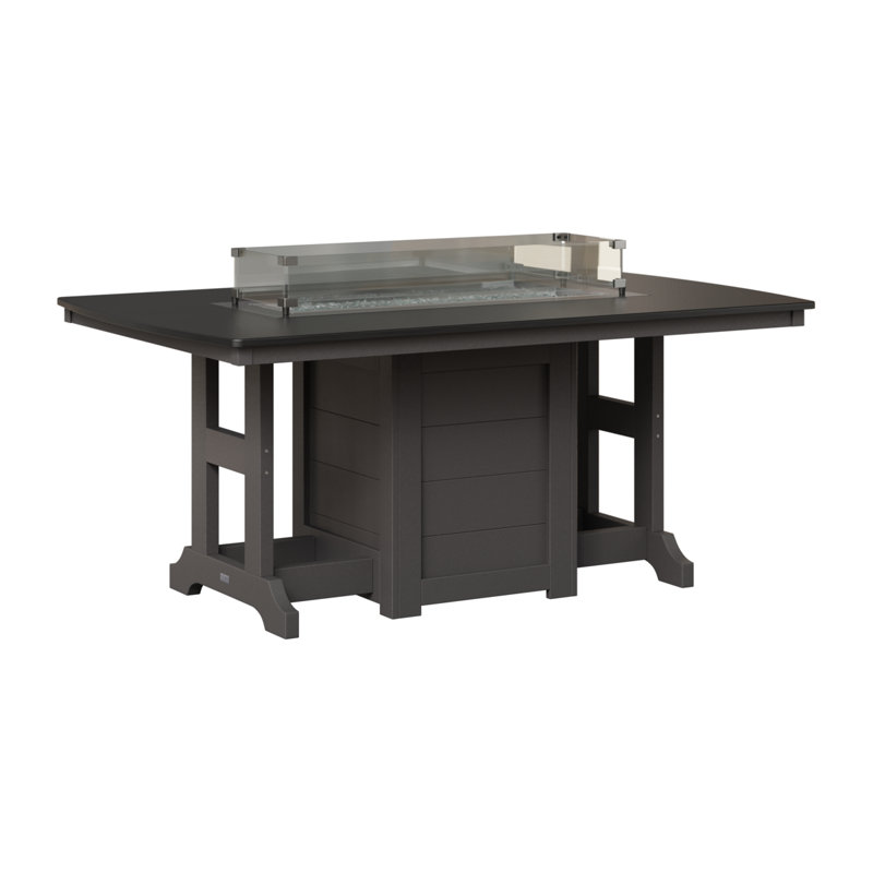 Berlin Gardens Garden Classic 72″ Fire Pit Dining Table, Hammered Top Black with Smoke Grey Base, 31" H x 44" W x 72" D