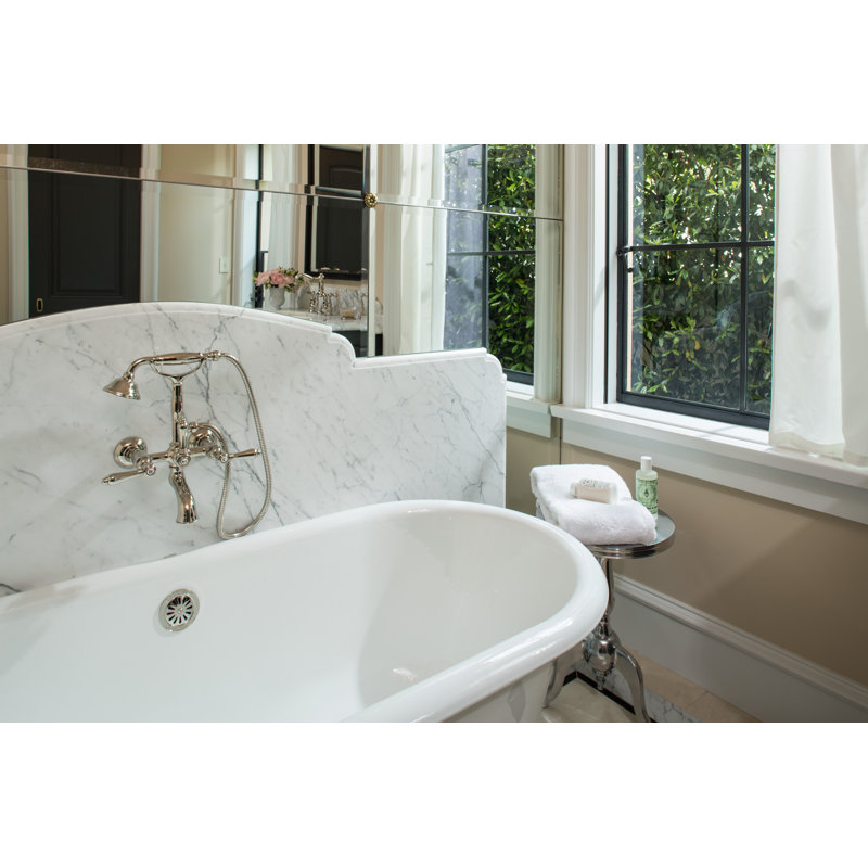 Country Bath Triple Handle Wall Mount Exposed Tub Filler Faucet, Unlacquered Brass, Metal Cross Handle
