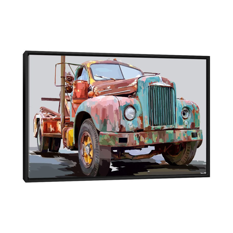 « puissant truck i », reproduction sur toile, H 18 po x l 26 po x P 1,5 po, Toile avec cadre noir, Pas de tapis