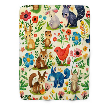 Floral Critters - Couverture sherpa de qualité supérieure 1 pièce