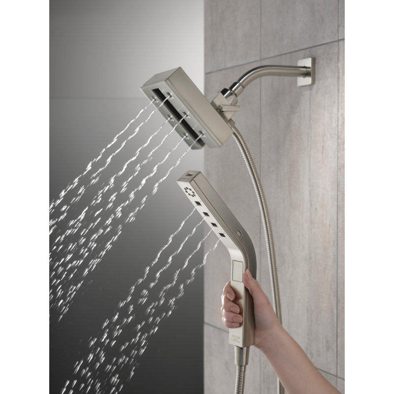 2.5 GPM Multi Function Dual Shower Head with H2Okinetic Technology, Lumicoat Stainless
