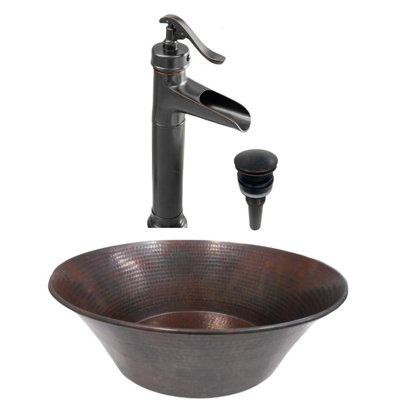 15" Copper Vessel Cazo Bathroom Sink, Faucet & Drain Included