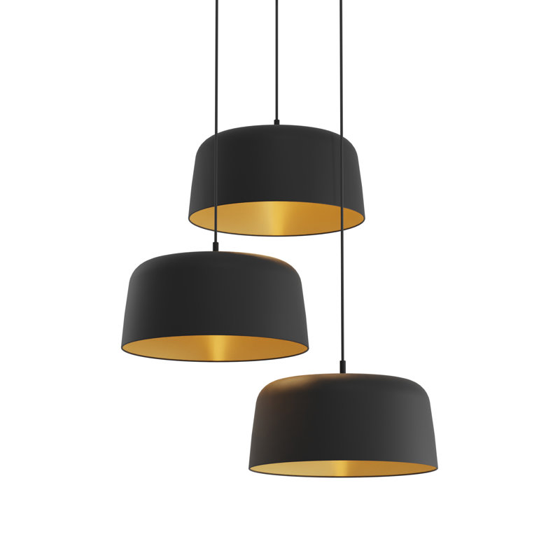 Luminaire suspendu grappe Yurei avec abat-jour en acrylique 14 po, Noir mat / Or, Noir mat