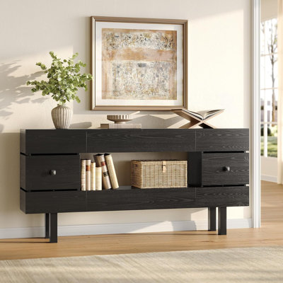 70.87" Console Table With 2 Drawers, Extra Long Sofa Table And TV Stand, 2-Tier Modern Entryway Furniture, Storage Display Rack For Living Room, Black