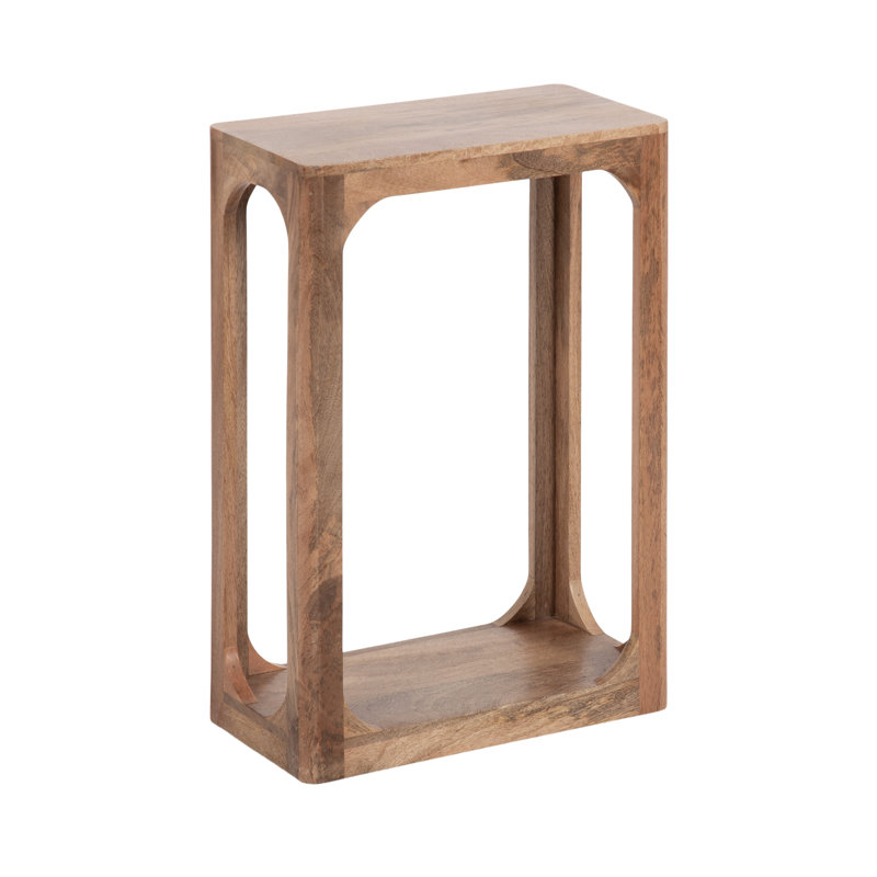 Chewelah Slatted Mango Wood Slim Side Table for Use as Narrow Bedroom Nightstand, Medium Wood/Tan