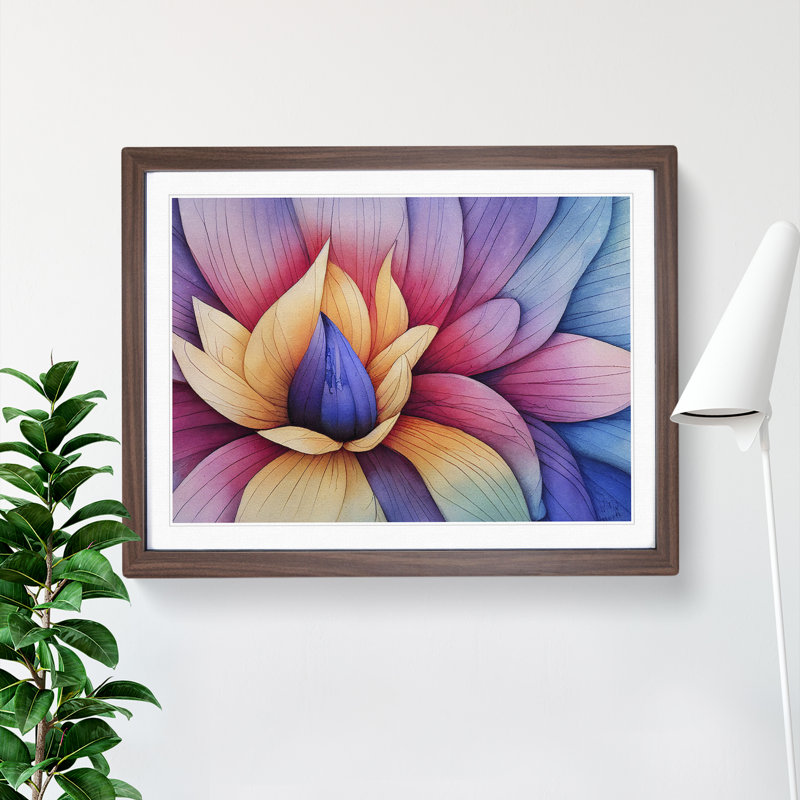 Popular Watercolour Flower - Single Picture Frame Painting, Walnut, 46cm H x 64cm W x 2cm D