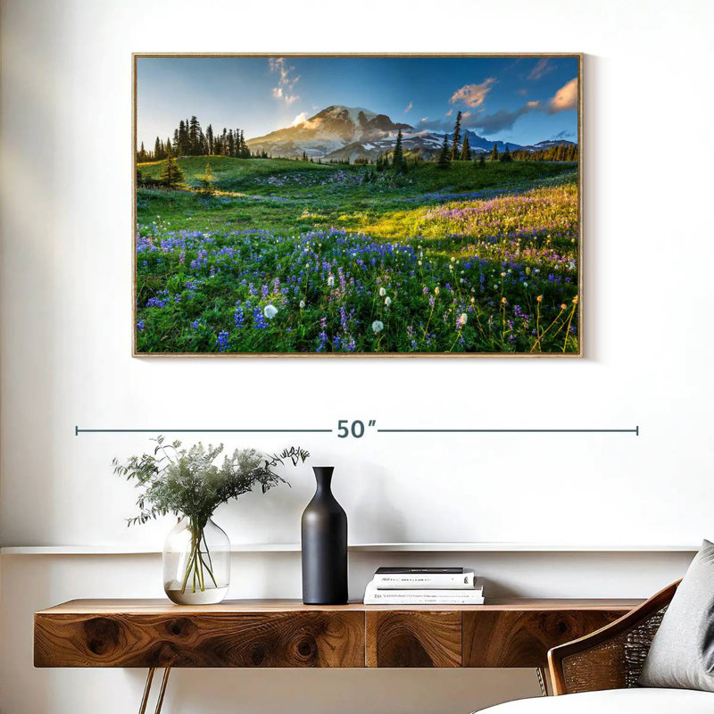 Le printemps au mont Rainier, Cadre flottant en bois naturel, 40 po x 27 po