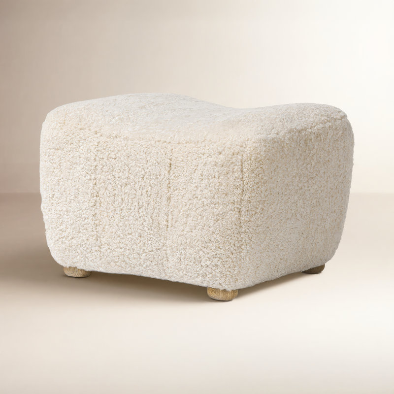 Oslo Ottoman, Beige Shearling, Worn Oak