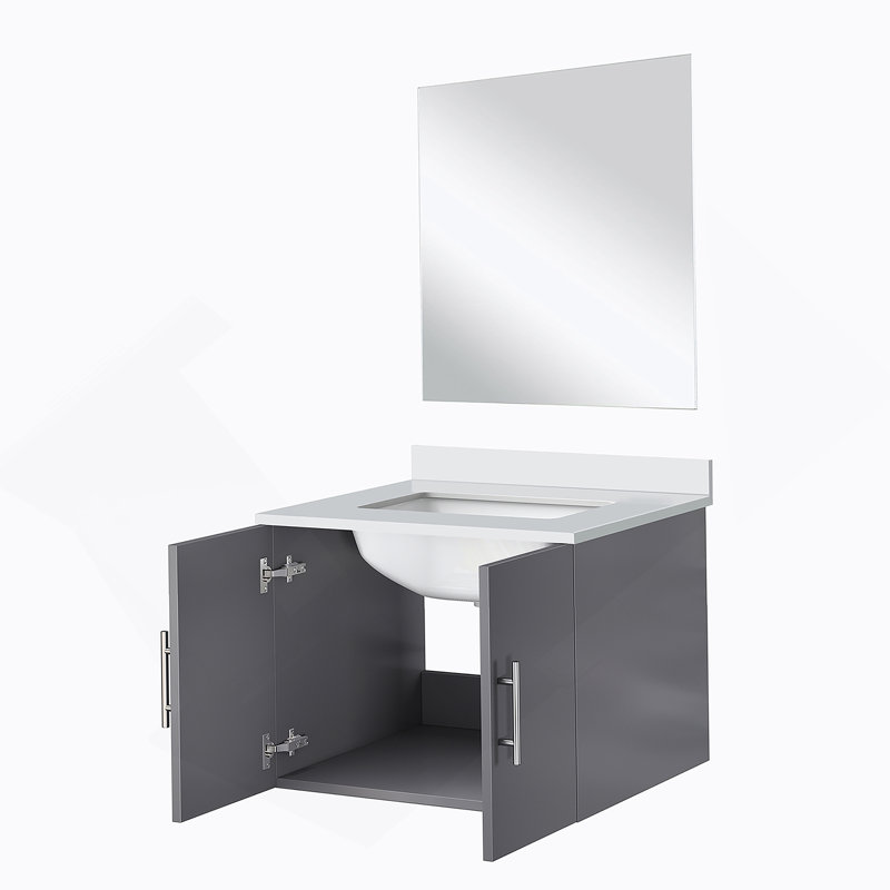 Meuble-lavabo simple 24 po X P 22 po P, comptoir en quartz et Miroir