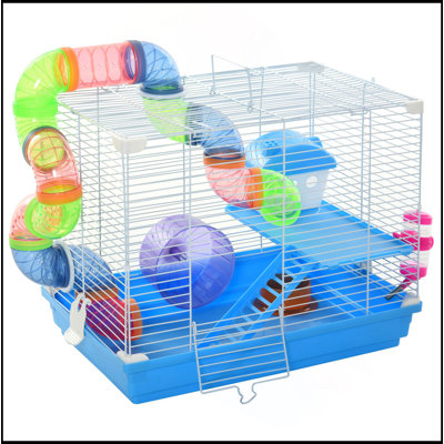 Cage à hamster 18 "à 2 niveaux avec roue et bouteille d'eau, bleu
