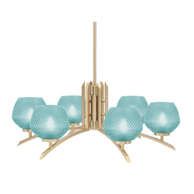 Lustre à 6 lumières Kurve présenté en finition nouvel âge avec verre texturé de 6 po