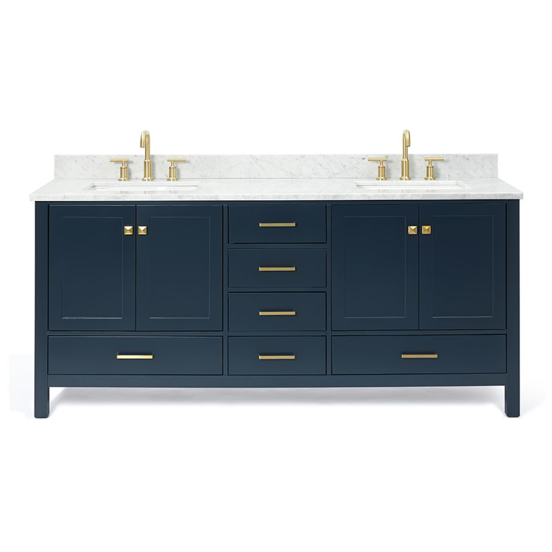  Meuble-lavabo double 72,25 po avec comptoir, Bleu minuit, Rectangular