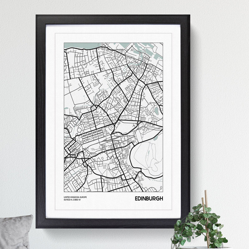 Map Edinburgh UK - Picture Frame Graphic Art, 65cm H x 48cm W x 2cm D, Walnut Framed