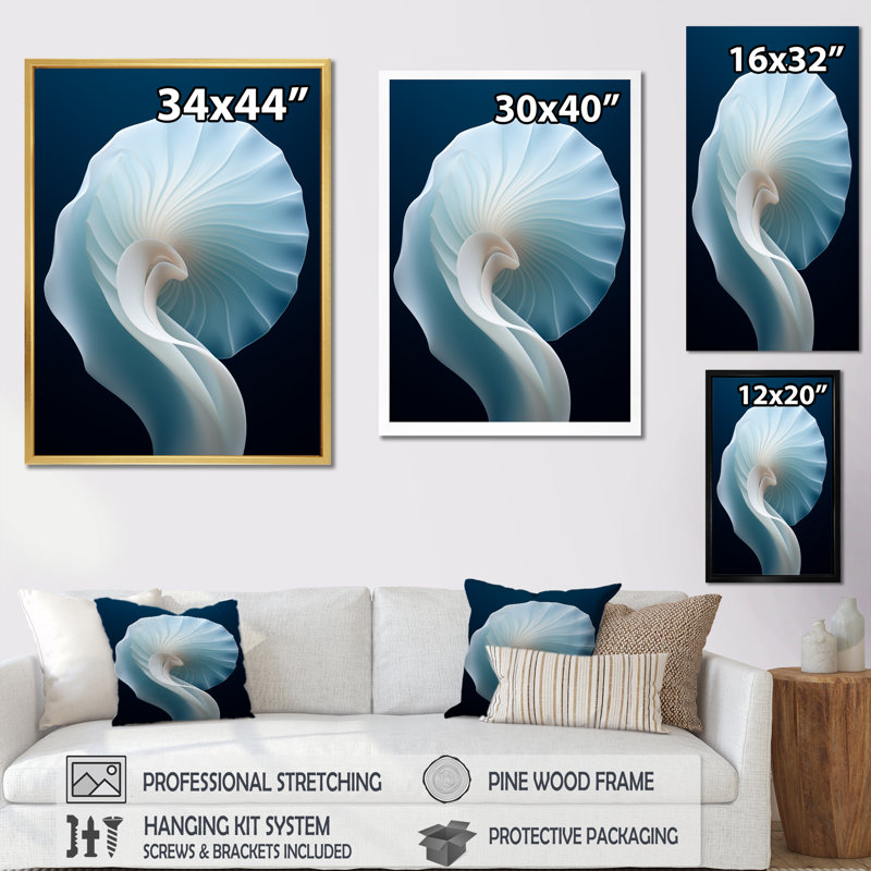Azur bleu azur Nautilus Spiral I - Nautilus Wall Decor, H 20 po x l 12 po x P 1 po, Cadre simple argenté