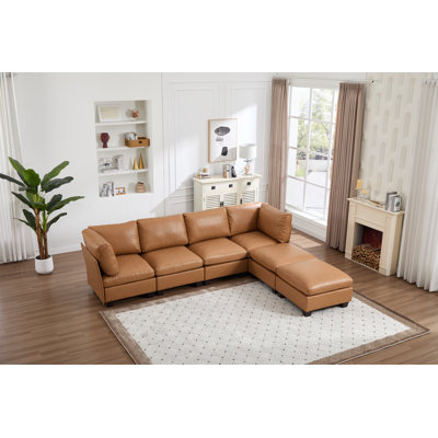 6-Pieces Faux Leather Sectional With Ottoman